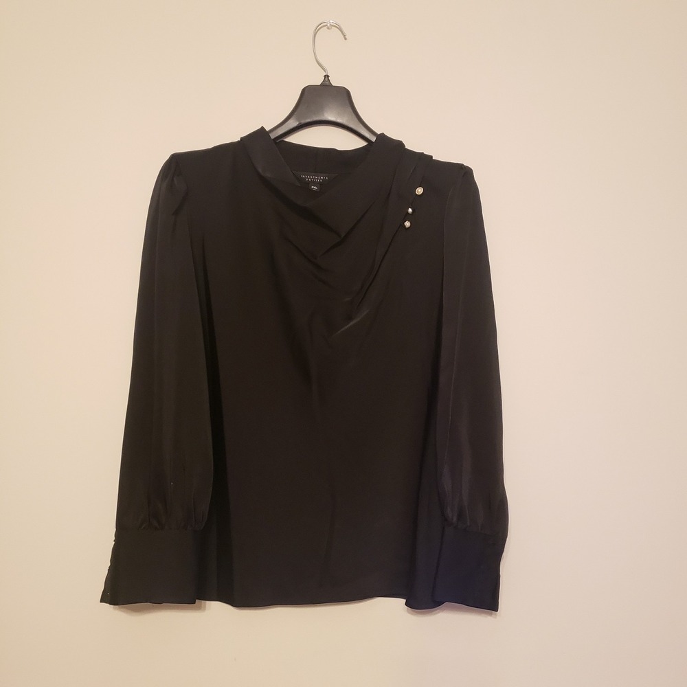 Investments Women's Top Blouse Petite XL Cowl Neck Rich Black Long Sleeve New